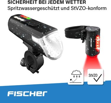 Велосипедний LED набір освітлення FISCHER Twin з 360° підсвіткою для безпеки, передня фара 60 Люкс