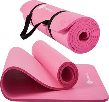 Килимок для йоги TASHIDROLMA Thicker, NBR Yoga Mat Non-Slip з ременем для перенесення, для гімнастичного килимка, фітнес-мату, спортивного килимка, тренувального килимка, товщина 1см (183x61см) (рожевий)