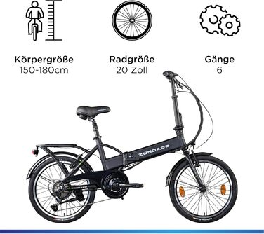 Велосипед складаний для дорослих 150-180 см, 6 передач, StVO, 101 E-Bike 20