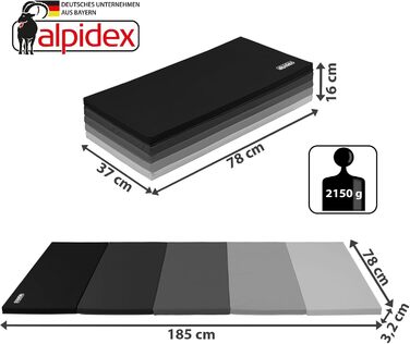 Гімнастичний килимок ALPIDEX Складний м'який килимок для підлоги 185 x 78 x 3,2 см Гімнастичний килимок Спортивний килимок для дому, дітей, дорослих (сірий)