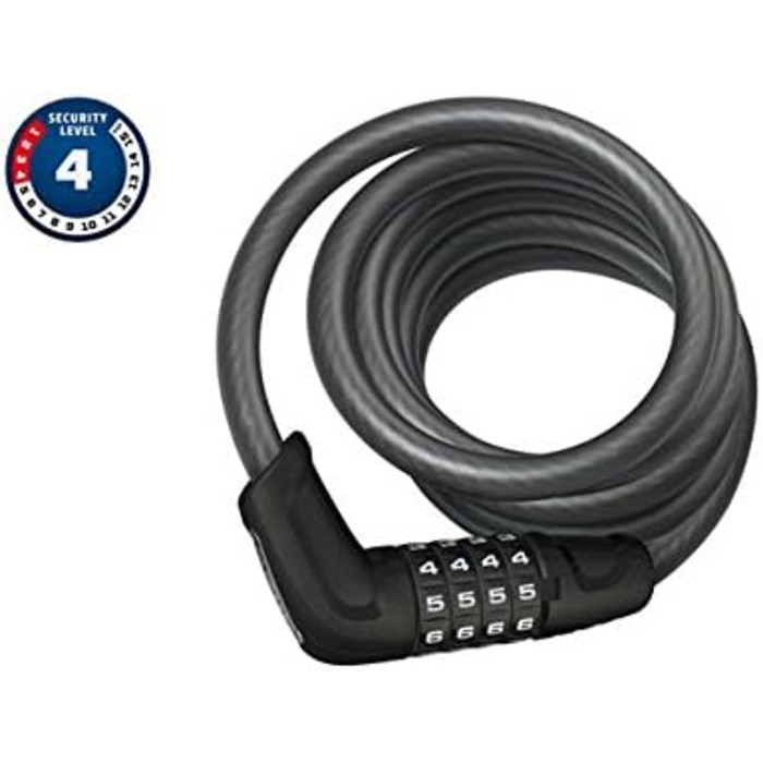 Велосипедний тросовий замок ABUS Tresor 6512C/180 SCMU з кодовим механізмом, комплект з кріпленням, чорний, 12 мм, рівень безпеки 4 – для бюджетних велосипедів або як додатковий замок