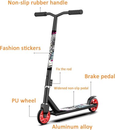 Трюковий самокат для дітей від 7 років, дорослий Pro Scooter 360 Swivel Spin Easy Freestyle Tricks Wide Bar Sport Deck ідеально підходить для початківців (чорний) алюмінієво-чорний