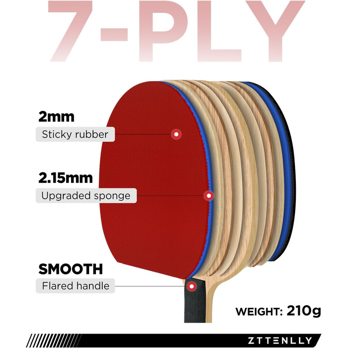 Весло для пінг-понгу ZTTENLLY з карбоновою технологією Серія Performance, 7 шарів, найтонше лезо, експертна швидкість//баланс, товстіший захисний чохол Ракетки для настільного тенісу для професіоналів або тренувань (2 упаковки, баланс)