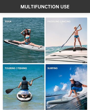 Надувна дошка для веслування Stand Up Paddle Board SUP з преміальними аксесуарами для веслової дошки та нековзною декою Рюкзак ISUP Повідцевий насос для риболовлі Йога для дорослих та молоді та дітей білий