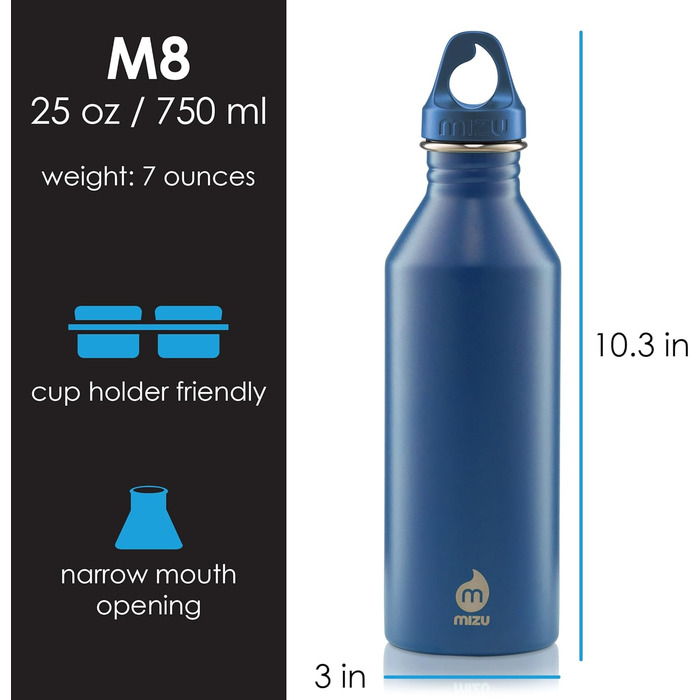 Пляшка для води Mizu Life M8, 750 мл, синя, преміум якість