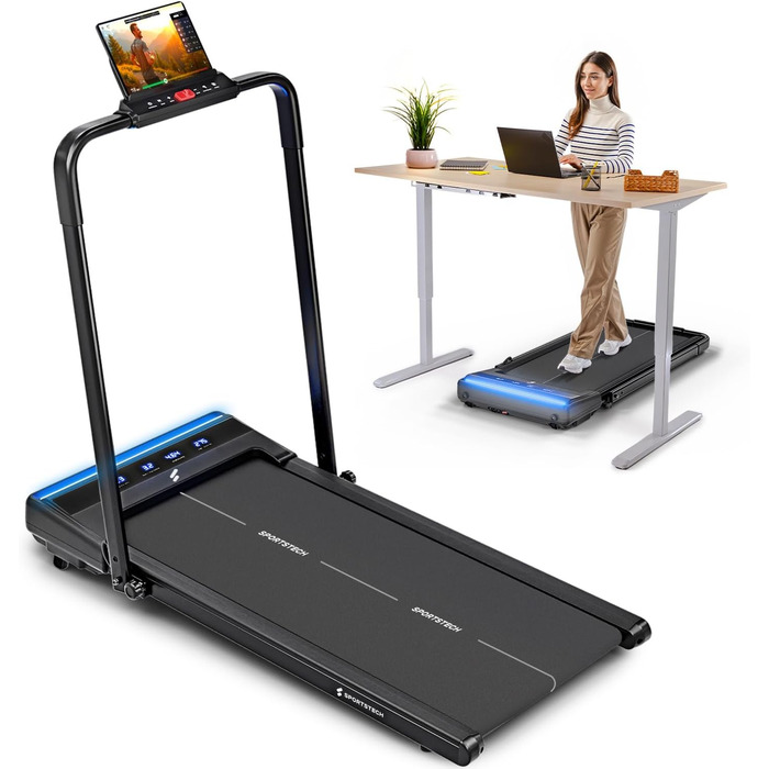 Бігова доріжка Sportstech sWalk Lite/Plus для дому, компактна, з ручним нахилом, до 12 км/год, LED, додаток, пульт