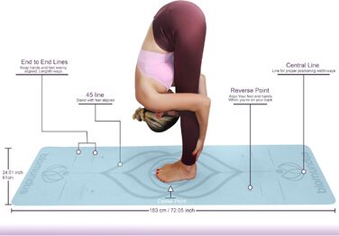 Килимок для йоги biomundus нековзний ремінь для йоги лінії положення тіла кишеньковий протиковзкий спортивний килимок, килимок для пілатесу sport, килимок для тренажерного залу килимок для йоги, килимок для йоги sport (Light Blue)
