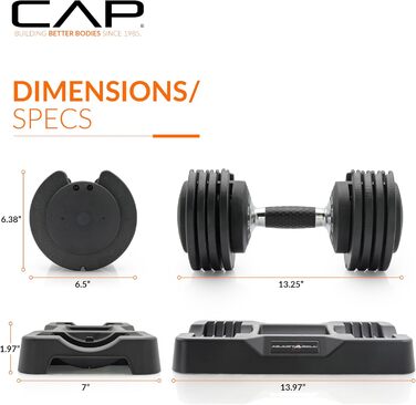 CAP Barbell Регульовані круглі гантелі, пара, 5,7 кг, 11,3 кг, 25 кг – вибір ваги