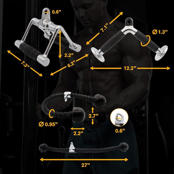 Насадка для блочної тяги ToughFit LAT Pulldown, V-гриф, подвійний D-гриф, трицепс-канат для домашнього тренажера, набір 3 в 1