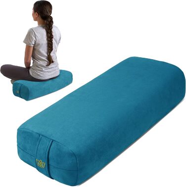 Подушка Florensi Yoga Bolster - Розкішний оксамитовий валик для відновлювальної йоги - Велика прямокутна подушка з ручкою для перенесення - Підтримуюча подушка для медитації - Чохол і ручка для перенесення можна прати в пральній машині (синій)