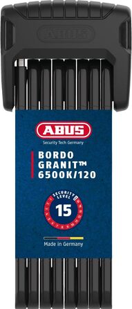 Складаний велосипедний замок ABUS Bordo Granit 6500K з тримачем, 120 см, чорний, рівень безпеки 15, циліндр XPlus