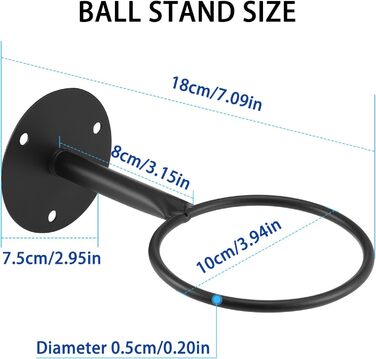 Настінний кронштейн для м'яча 4 шт. , міцна настінна підставка для м'яча, настінний декор для кріплення м'яча, тримач м'яча, кульковий кронштейн з гвинтами та пристрій для накачування баскетболу, футболу, волейболу (чорний)