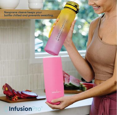 Пляшка для води Infusion Pro з інфузером, 680 мл, з герметичного тритану, з подвійним дном, складаним носиком, неопреновим чохлом і ситечком, сіра