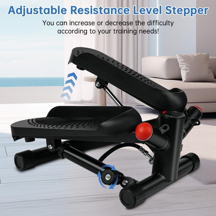 Для дому, Swing Stepper 150 кг з силовими мотузками, степпер вгору-вниз з LCD дисплеєм, степперний велотренажер для початківців і обладнання для фітнес-тренувань - з оновленням стрічок опору A - регульована гідравлічна підтримка