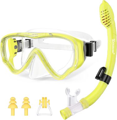 Набір для підводного плавання UPhitnis Kids - Окуляри для дайвінгу Anti-Fog and Dry Snorkel - Маска для дайвінгу проти протікання Суха трубка - Набір для підводного плавання для хлопчиків дівчаток - синій, чорний, жовтий (жовтий)