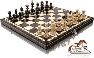 Шахова дошка з дерева преміум-класу Master of Chess, 35 см, складана, ручна робота, з фігурами, класичний сімейний набір (коричнева)
