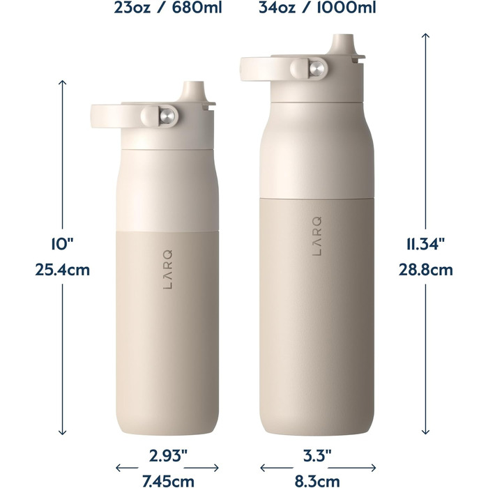 LARQ Bottle PureVis 2 680 мл – самочищувальна пляшка для води з UV-C LED, контроль через додаток, нержавіюча сталь з подвійною ізоляцією, багаторазова, 2 роки гарантії, колір Mojave Dune