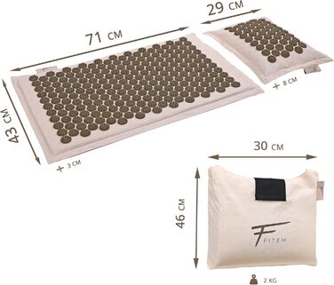 Набір масажу Fitem килимок подушка сумка - знімає біль (беж-золот)