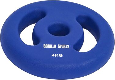 Неопренові вагові пластини GORILLA SPORTS - Набір з 2, 2x1 кг, 2x2 кг, 2x3 кг, 2x4 кг, 2x5 кг, діаметр отвору 30/31 мм, з ручками, чавунні вагові пластини, набір вагових пластин 8 кг (2x4 кг)