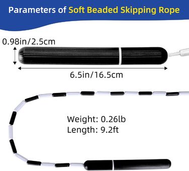 Скакалка CAPARK, сегментована м'яка перлинна скакалка, регульована, скакалка без заплутування для дітей, чоловіків, жінок, тренувань, схуднення, фітнес і тренування, 2,5 м 3 шт. и, чорна