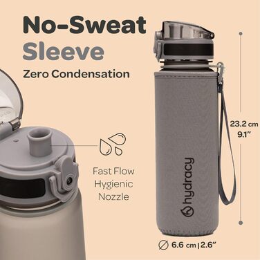 Пляшка для води Hydracy 500 мл з фруктовим інфузером, без BPA, з тайм-маркуванням, герметична спортивна пляшка для спорту та активного відпочинку, швидке пиття, сріблясто-сіра