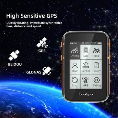 Циклокомп'ютер COOSPO GPS Bluetooth 5.0 ANT, РК-дисплей 2,4 IP67