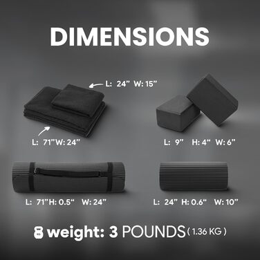 Набір для йоги BalanceFrom GoYoga 7-в-1: килимок 1/2'' з ременем, 2 блоки, рушники, ремінь та наколінник, чорний