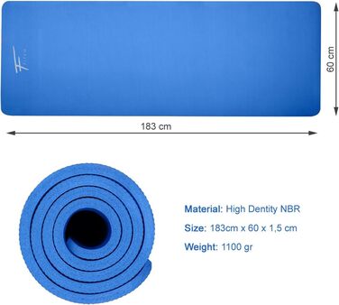 Килимок для підлоги NBR, синій, дуже товстий, 183x60x1,5 см з ремінцем