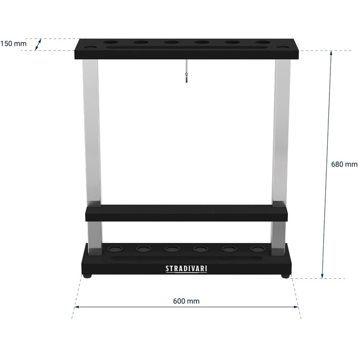 Страдіварі Підставка для кия Франческа До 6 київ Підходить для різної довжини З кульковою та щітковою опорою та трикутною підвіскою Стійкий, не потрібен настінний монтаж Чорний