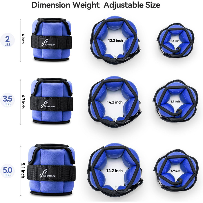 Ваги для щиколотки Sportneer 0,5-2,3 кг (синій)