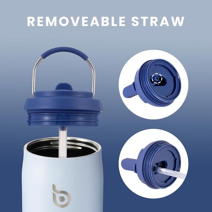 Термобутилка BOTTLE BOTTLE 946 мл з нержавіючої сталі, ізоляція, трубочка, ручка, синя, для спорту, подорожей, BPA-free, подвійні стінки, не протікає