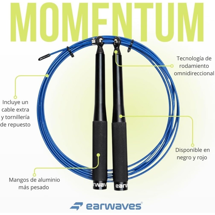 Скакалка Earwaves Momentum, 3 м, алюміній, сталевий трос з ПВХ, дод. трос