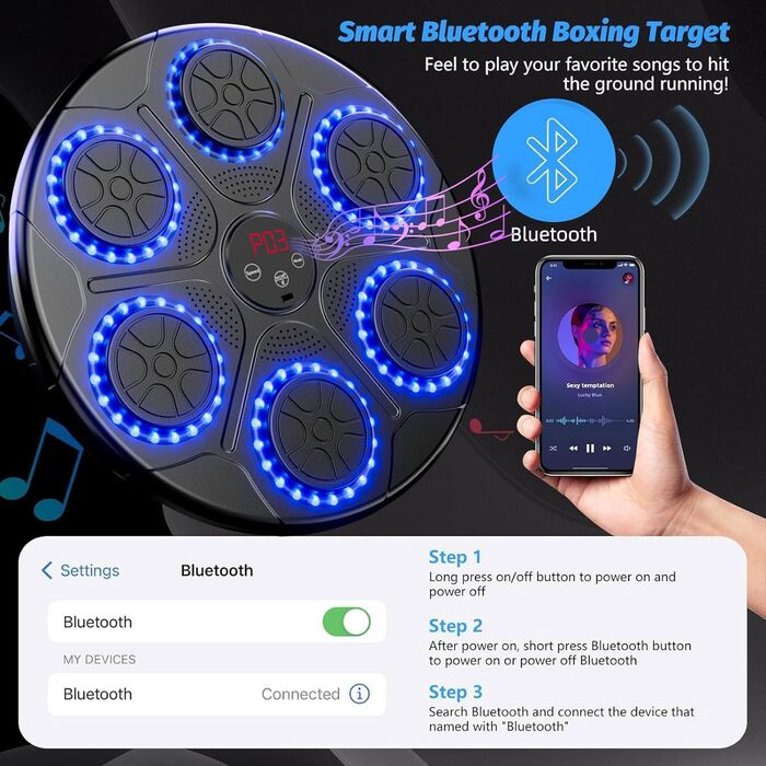 Так Boom Musi Bluetooth боксерський махін, Електронна музика Boxmashine, Розумна музика Boxmashine, Боксерське обладнання для тренування коробки, Настінна мішень Боксерський Mahine (H)