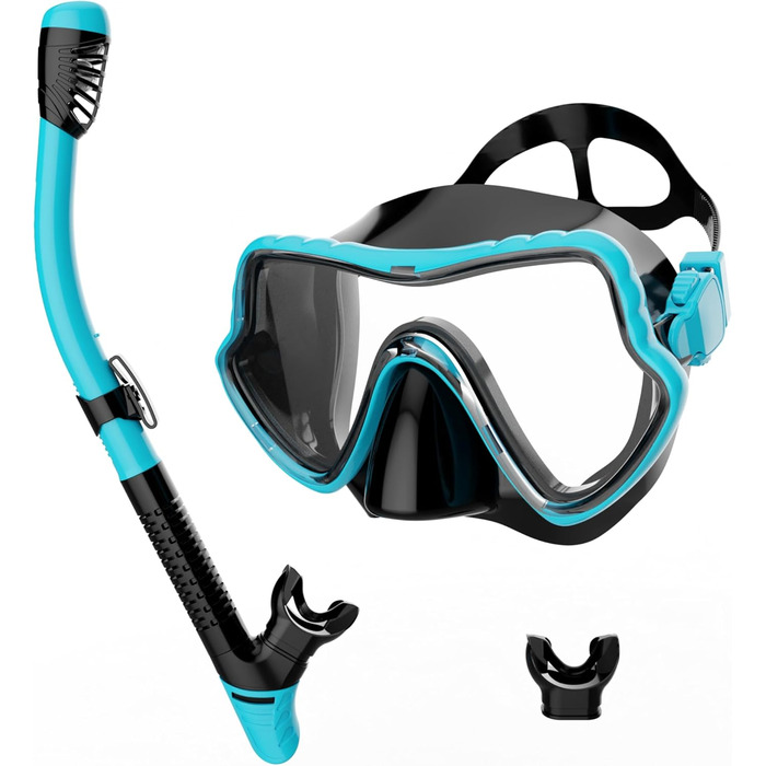 Набір трубок для дорослих - Маска для дайвінгу Taucherbrie Dry Snorkel with Breath Easy Airfow Tech & Anti-Fog Design для чоловіків і жінок (поставляється з додатковим мундштуком) (Чорний, Зелений, L), 2RISE SN02