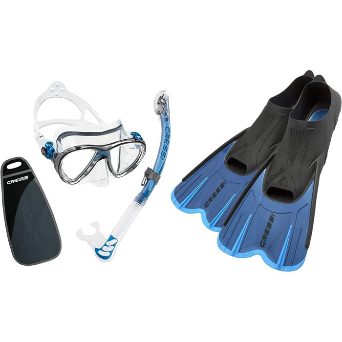 Комбінований набір або маска Cressi Professional Mask & Snorkel Combo Set або Mask, Snorkel & Fins Kit (прозорий/синій, один розмір, комплект з ластами, синій, 43/44)