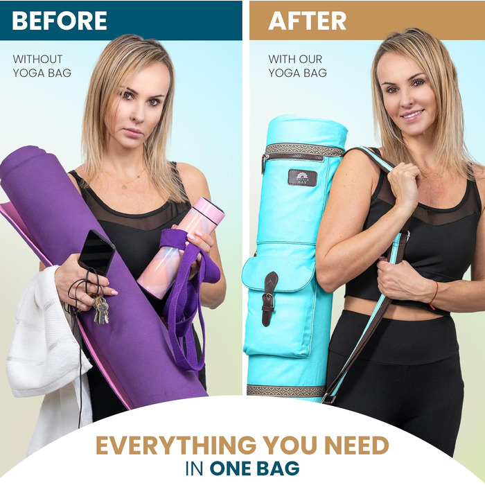 Сумка для перенесення YOGABAY Yoga Mat, 75 см x 17,5 см, дорожня сумка Yoga Mat, міцний брезентовий ремінь для йоги для килимка, кілька кишень і регульований ремінь, сумка для йоги для килимка (Aqua Blue)