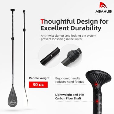 Abahub SUP весло 3-в-1 з карбону, телескопічне, 170-218 см, з сумкою, для сапборду, сірий карбоновий малюнок