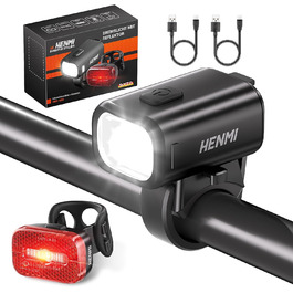 HENMI LED велосипедні фари комплект, USB зарядка, передня і задня фара для велосипеда, StVZO, водонепроникні IPX5