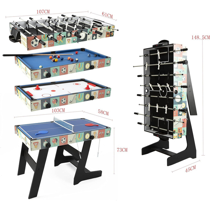 Складаний ігровий стіл 4-в-1 HLC: футбол, більярд, теніс, хокей