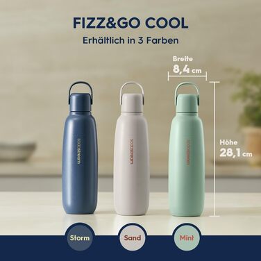 Металева пляшка SodaStream Fizz&go COOL 0,9 л, сумісна з Duo, E-Duo, Terra, для газованої води, тримає температуру до 12 годин, можна мити в посудомийній машині, BPA-free