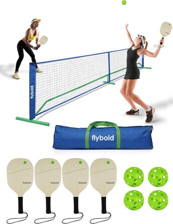Flybold Сітка для піклболу 6,7 м, переносна, з сумкою, металева конструкція, для вулиці та приміщення, опціонально з 4 ракетками