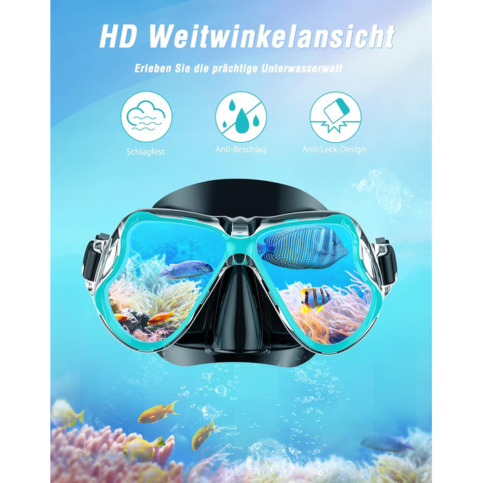 Набір сухих трубок QcoQce, маска для дайвінгу проти запотівання та панорамного підмітання, легка дихаюча та професійна маска для підводного плавання з м'яким мундштуком, набір трубок для дорослих (чорний силікон зелений)