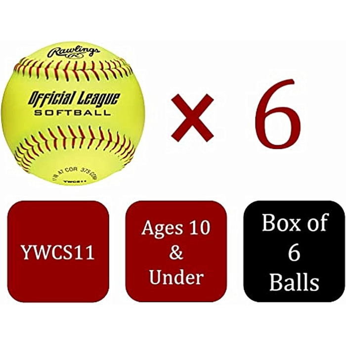 М'які м'ячі Rawlings Official League, 27,9 см, 6 шт (YWCS11)