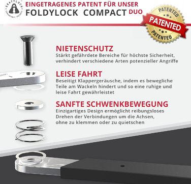 Компактний складаний замок FoldyLock для велосипеда, набір з 2 велозамків з 6 однаковими ключами і кріпленням, високий рівень безпеки, легкий, для електровелосипеда, самоката, довжина 85 см