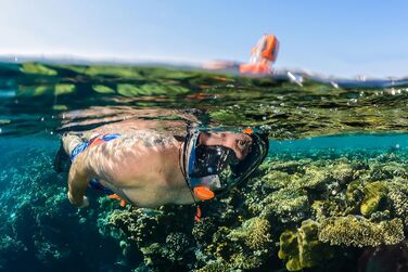 Маска для підводного плавання OCEAN REEF ARIA, повнолицева маска для підводного плавання, поле зору 180, дихання без зусиль, система захисту від протікання/запотівання та сухий верх великий / дуже великий чорний