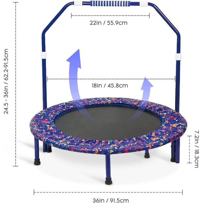 Батут зі штангою для дітей, Ø приблизно 91 смСкладаний ребаундер для міні-батута з поручнем, надійною накладкою та міцним чохлом для внутрішнього та зовнішнього використанняБатут для стрибкового фітнесу