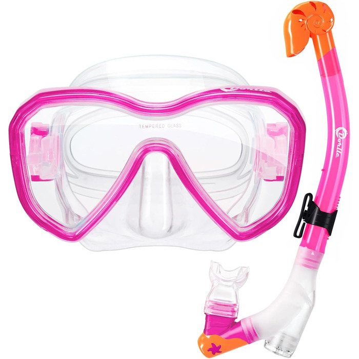 Набір для дайвінгу Dorlle Kids Snorkel Mask з 3-канальним сухим трубкою преміум-класу та окулярами для дайвінгу проти запотівання Професійний набір трубок для дітей (рожевий)