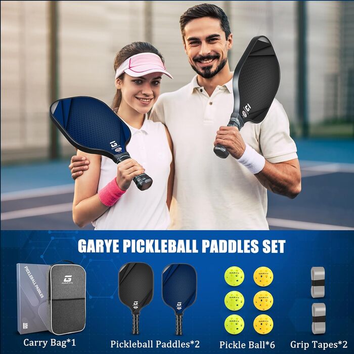 Набір GARYE Pickleball 2 ракетки USAPA, 6 м'ячів, сумка, унісекс