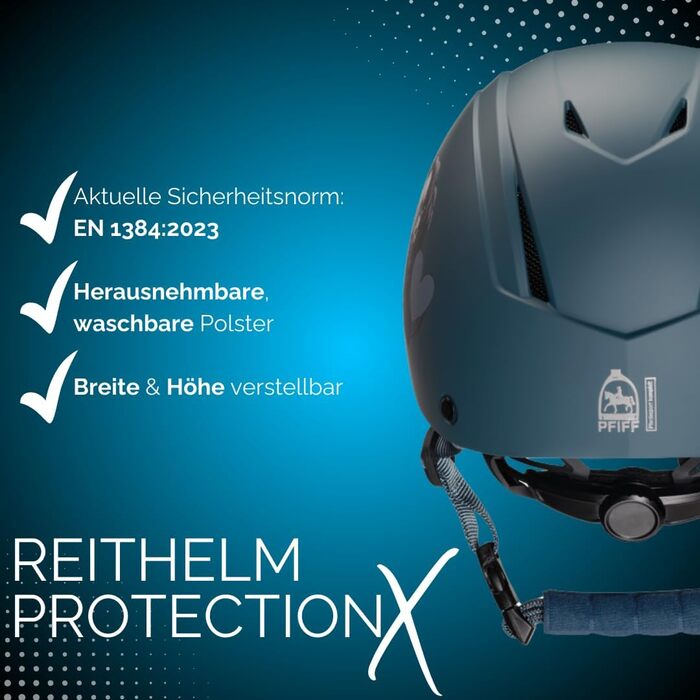 Дитячий захисний шолом для верхової їзди PFIFF ProtectionX, розмір XS/S, з вентиляцією, регульований, синій/чорний/рожевий