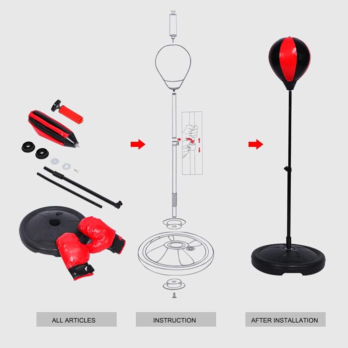 Боксерський м'яч Боксерська груша Боксерська стійка Регульований боксерський м'яч Набір для боксу Дитяча боксерська груша стоячи з боксерськими рукавичками та насосом Поворотний кульковий підшипник Боксерська груша Боксерська стійка для фітнесу Тренування